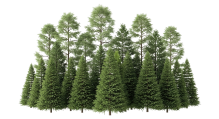 Dense forest of evergreen trees transparent background cutout png