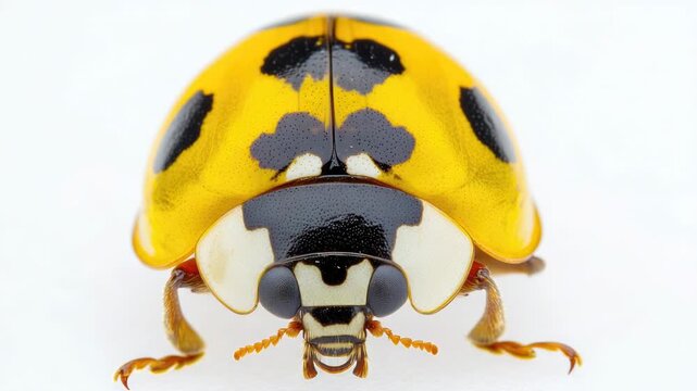 Video A detailed view of a ladybug on a white background