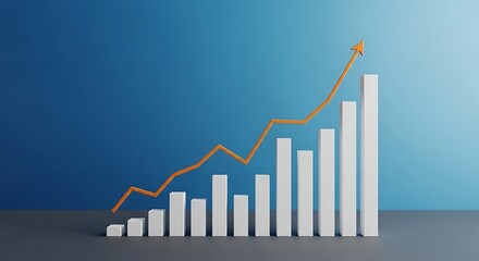 Rising bar graph with upward trend line on a blue gradient background
