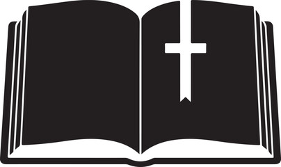 Black Silhouette of an Open Bible with a Cross and Ribbon Bookmark open book religious book