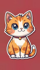 Fototapeta premium A cute cartoon cat with orange and white fur sits calmly, featuring large, expressive eyes and a friendly smile.