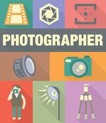 Photographer Icons and Camera Equipment Set