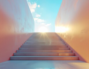 Inspiring stairway to success bathed in sunlight, symbolizing ambition and achievement, perfect for motivational campaigns and aspirational content