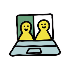 2人のリモート会議　シンプルな手描きのイラストアイコン