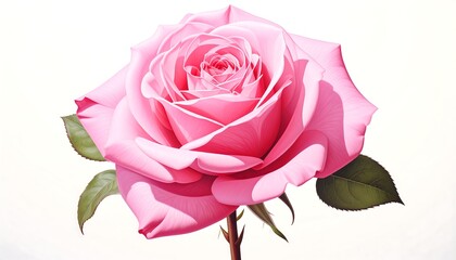 A vibrant, close-up view of a perfectly blooming pink rose