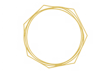 Abstract gold circle and heptagon drawing outline geometric frame with transparent background