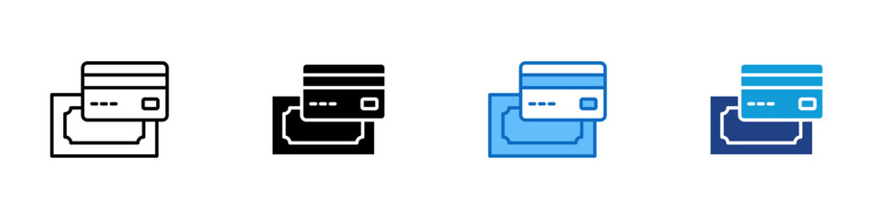 Money and Card Multiple Style Icon Design Vector - credit card and cash money placed together forming a combined money and payment