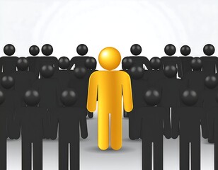 Crowd of black stick figures with a unique golden figure