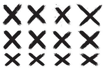 Hand-drawn black cross marker. Grunge black x sign. Black cross marker. Check mark icon vector crosses.