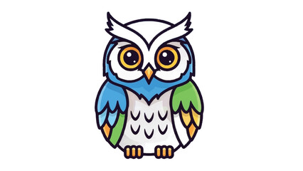 Fototapeta premium Cute Cartoon Owl with Big Eyes and Colorful Feathers.