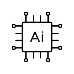 icon of a square microchip or processor with contact pins along the edges, containing the letters 'AI', symbolizing Artificial Intelligence, machine learning, and advanced computing