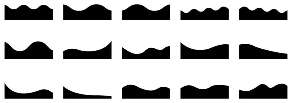 Abstract black wave shape collection for banners, dividers and backgrounds in smooth flowing vector illustration. For banners, dividers, headers, backgrounds, decorative elements, website and more.