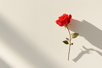 A single red rose casting an elongated shadow with space for text.