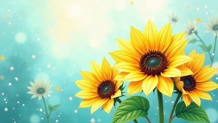 Fototapeta premium Golden petals blooming in a gentle dreamscape under a soft radiant sky with scattered celestial accents
