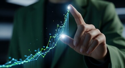 Person touching a glowing data graph representing business growth and success