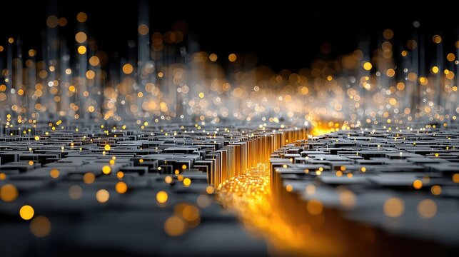 vast, three-dimensional digital matrix, with glowing cubes of data being constantly rearranged and optimized by an invisible algorithm, dynamic resource allocation 