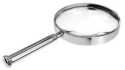 Single magnifying glass or loupe with handle on a white background for search and magnification
