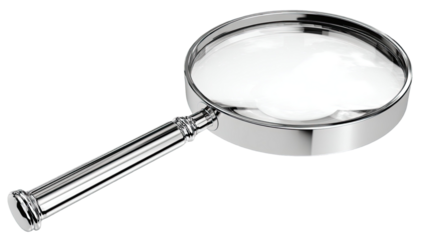 Single magnifying glass or loupe with handle on a white background for search and magnification