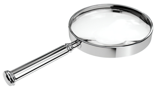 Single magnifying glass or loupe with handle on a white background for search and magnification