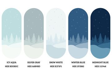 Color palette winter forest illustration icy aqua silver gray snow white blue gradient scheme aesthetic design