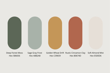 Color palette swatches scheme aesthetic shades design inspiration deep forest moss sage frost golden wheat