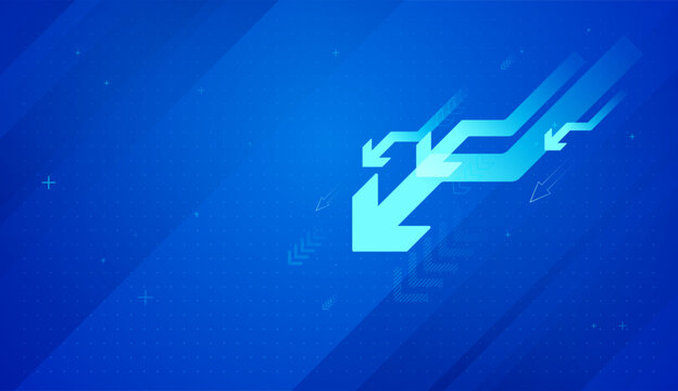 Downward-moving arrows on a blue tech background, symbolizing acceleration and financial advancement Fall concepts, Down, falling, weak trend