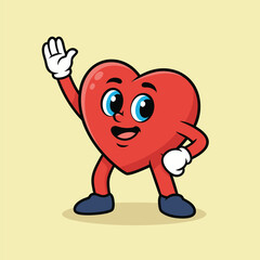 Cartoon Heart Character Waving Hand Illustration.