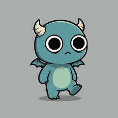 Cute blue monster with horns illustration.