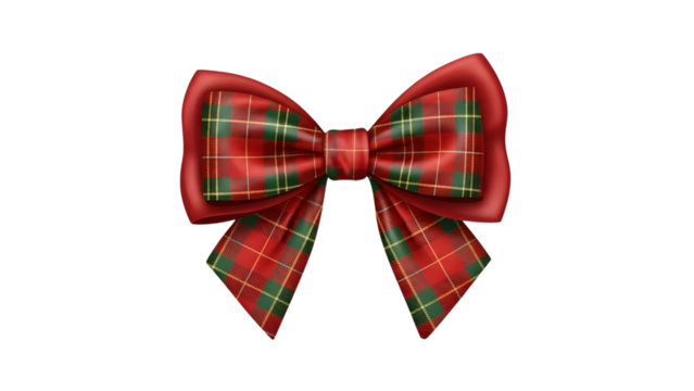 Festive red and green plaid bow on a black background for christmas - Powered by Adobe