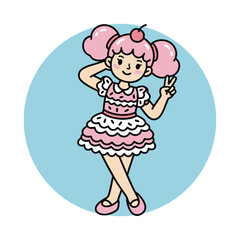 Cute cartoon girl with cupcake hairstyle illustration.