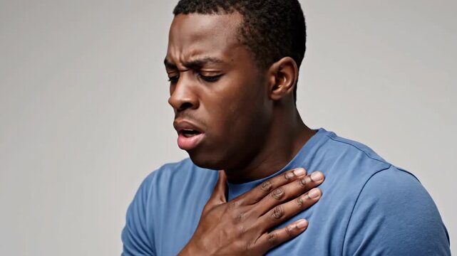 Man Experiencing Chest Discomfort and Respiratory Issues in a Dynamic Sequence
