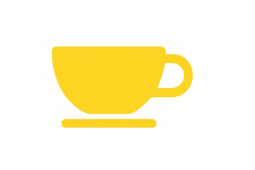 Yellow cup icon for coffee or tea, representing breakfast, breaks, cafes, and hot beverages