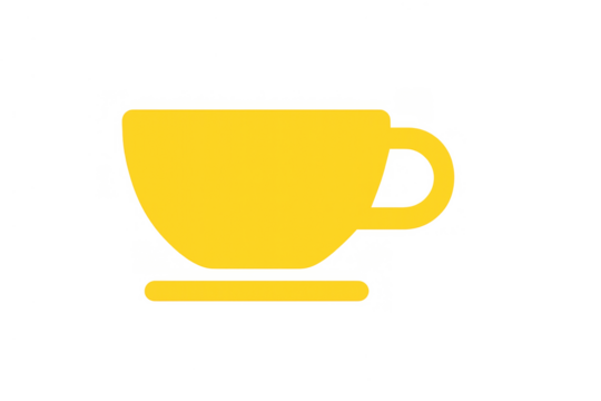 Yellow cup icon for coffee or tea, representing breakfast, breaks, cafes, and hot beverages - Powered by Adobe