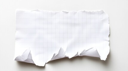 Obraz premium White ripped ruled paper piece with curled bottom edge sitting on white surface