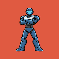 Futuristic Robot Warrior with Arms Crossed Stance.