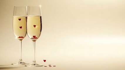 Celebrate love with elegant champagne flutes filled with hearts for a romantic toast, perfect for Valentine's Day or anniversary celebrations