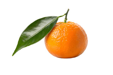 Fresh Ripe Mandarin Orange with Leaf Isolated on Black PNG