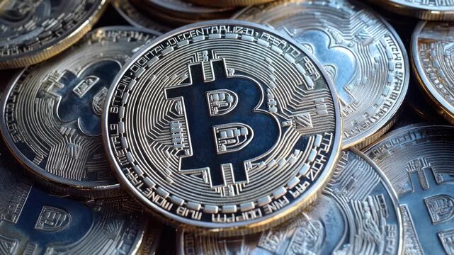 Video A pile of bitcoins stacked on top of each other
