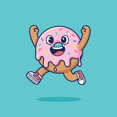 Joyful Donut Character Running with Excitement.
