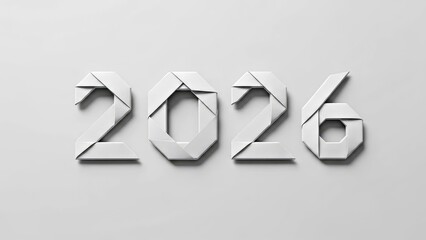 Origami Style Number 2026 Three Dimensional White Paper Art