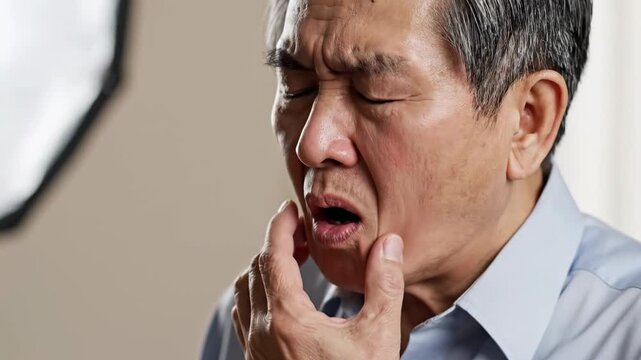 Elderly Man Experiencing Discomfort Shown Through Facial Expressions in Close-up Shots
