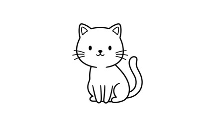 Simple outline drawing of a cute sitting cat