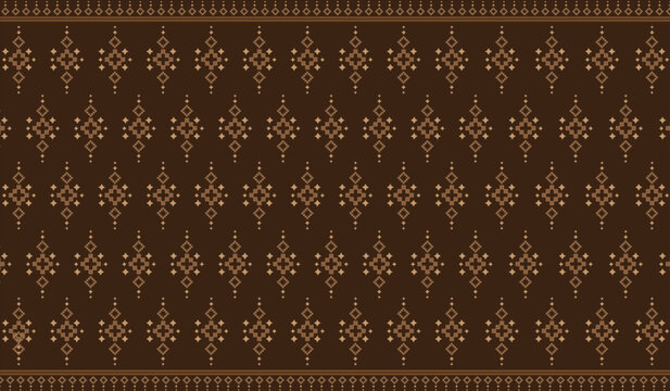Traditional seamless geometric ethnic pattern. Decorated with brown carpet flowers. Vintage style. Design for background, wallpaper, illustration, fabric, clothing, textile, batik, embroidery, carpet.