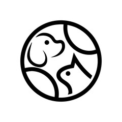Two simple silhouettes of a dog and cat inside a circle. Represents the main patients of most veterinary services.