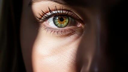 Close-up of female young adult's eye with intricate details and reflections