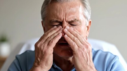 Elderly Man Experiencing Headache and Grievance in a Series of Images