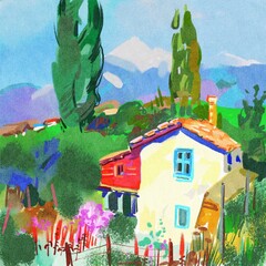 landscape with houses