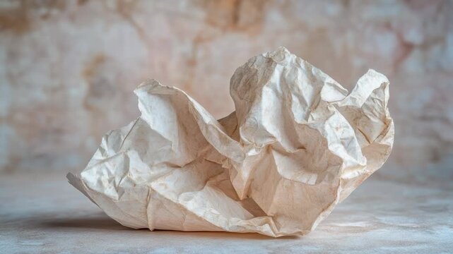 Video A discarded piece of paper sits atop a table, with creases and folds revealing its history