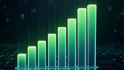 Dynamic data analytics growth represented by vibrant glowing bar elements.