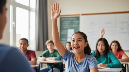 Enthusiastic young students engaged in classroom learning